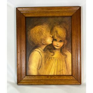 A Little Kiss Margaret Kane Framed Print Big Eyes MCM Kissing Boy Girl